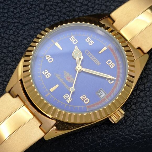 Vintage 1989 Citizen Automatic Mens Gold Watch W/daydate & Blue accents - Picture 6 of 8